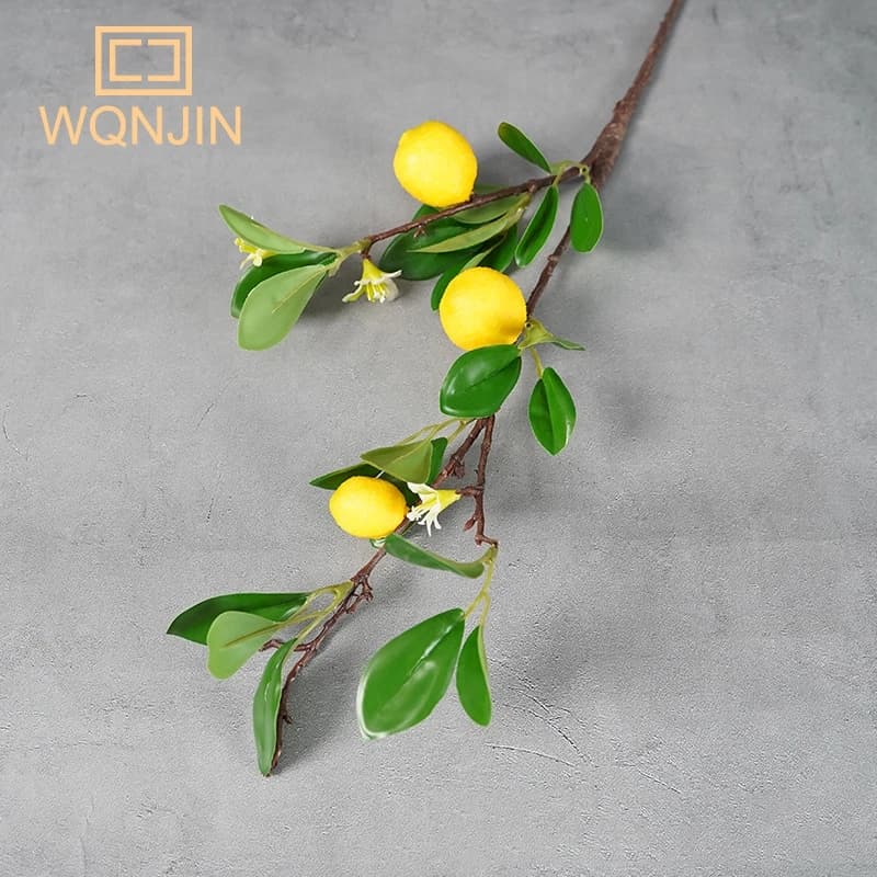 Branche de fruits de citron de luxe avec feuilles vertes, fleurs artificielles, accessoires de photo