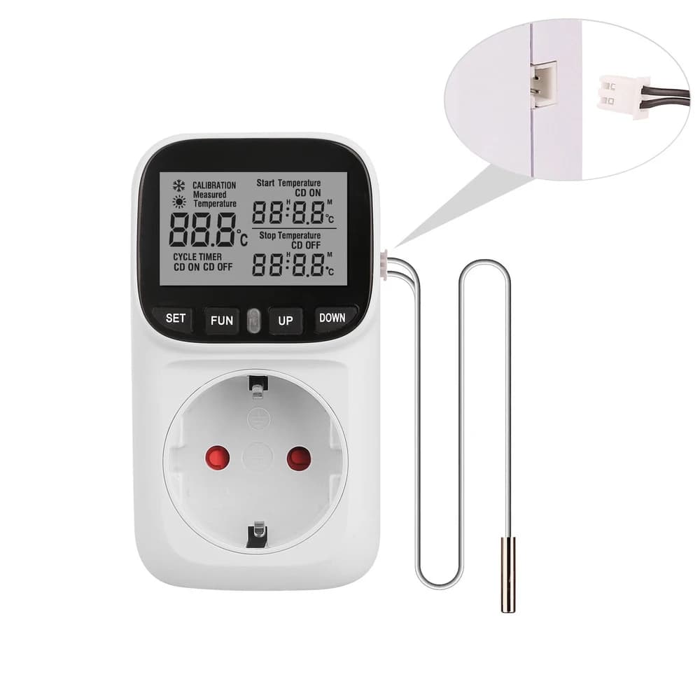 Thermostat de prise de régulateur de température numérique, prise ue 220V avec interrupteur de minut