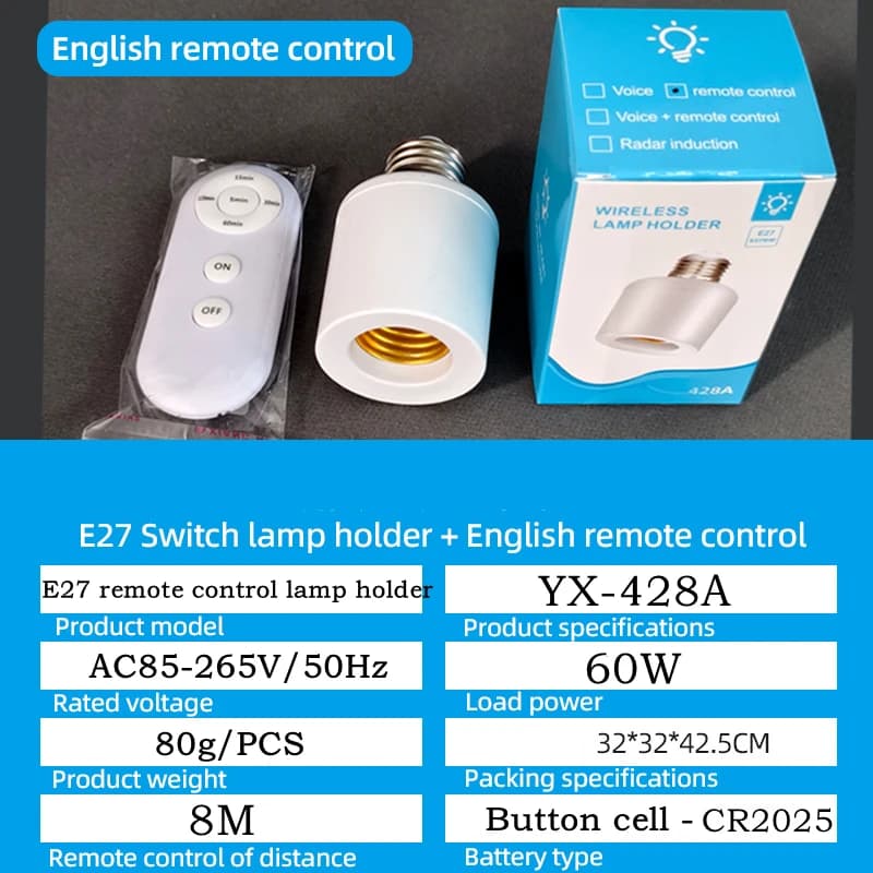 E27 60W télécommande sans fil minuterie intelligente interrupteur support de lampe 110V 220V maison