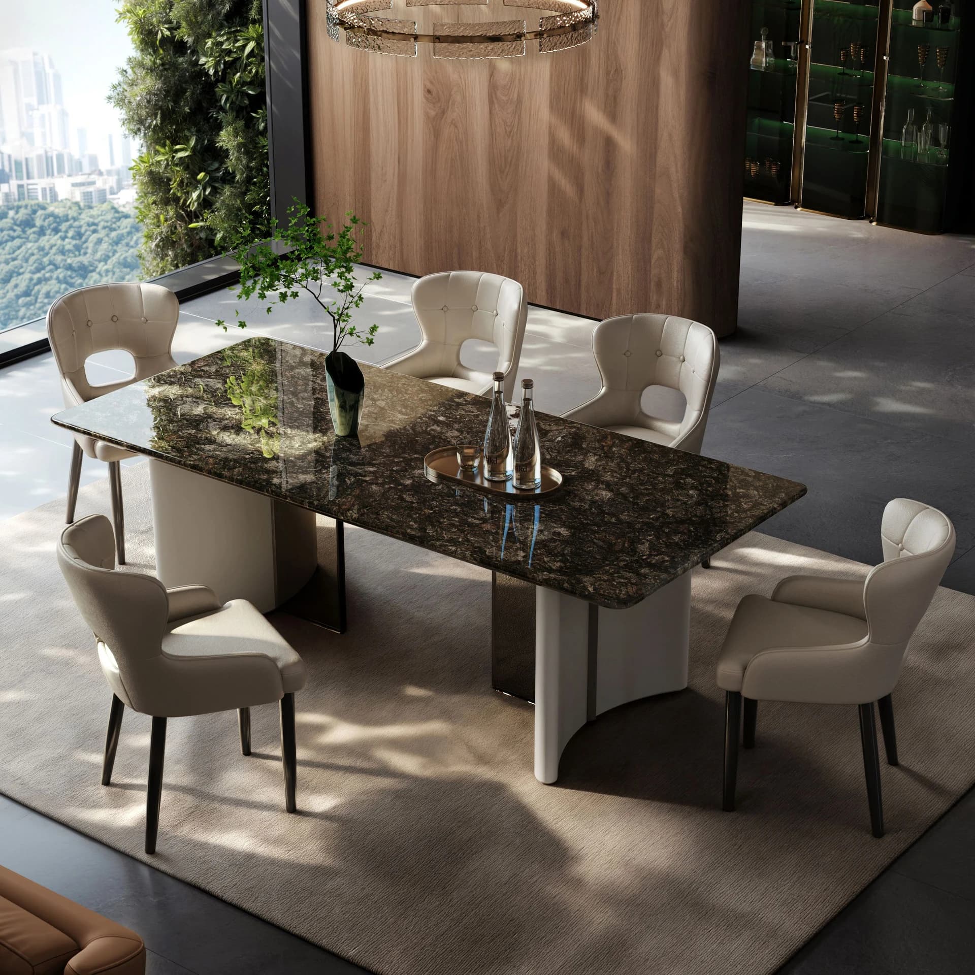 Ensemble de Table à manger et chaises rondes en noyer, meubles de salle à manger d'hôtel modernes, p