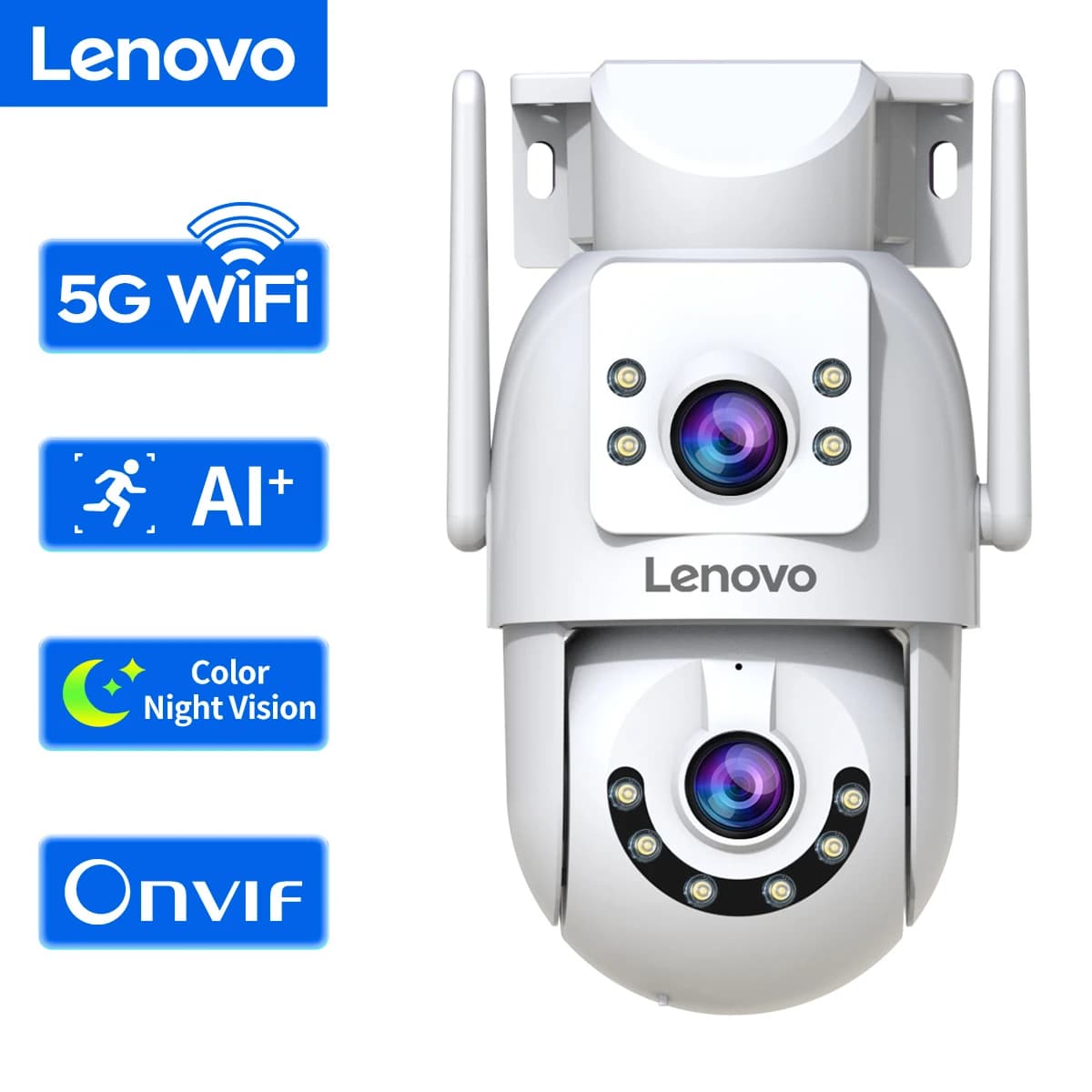 Lenovo 4K WiFi caméra de Surveillance 5G Wifi extérieur double objectif PTZ caméras IP suivi automat