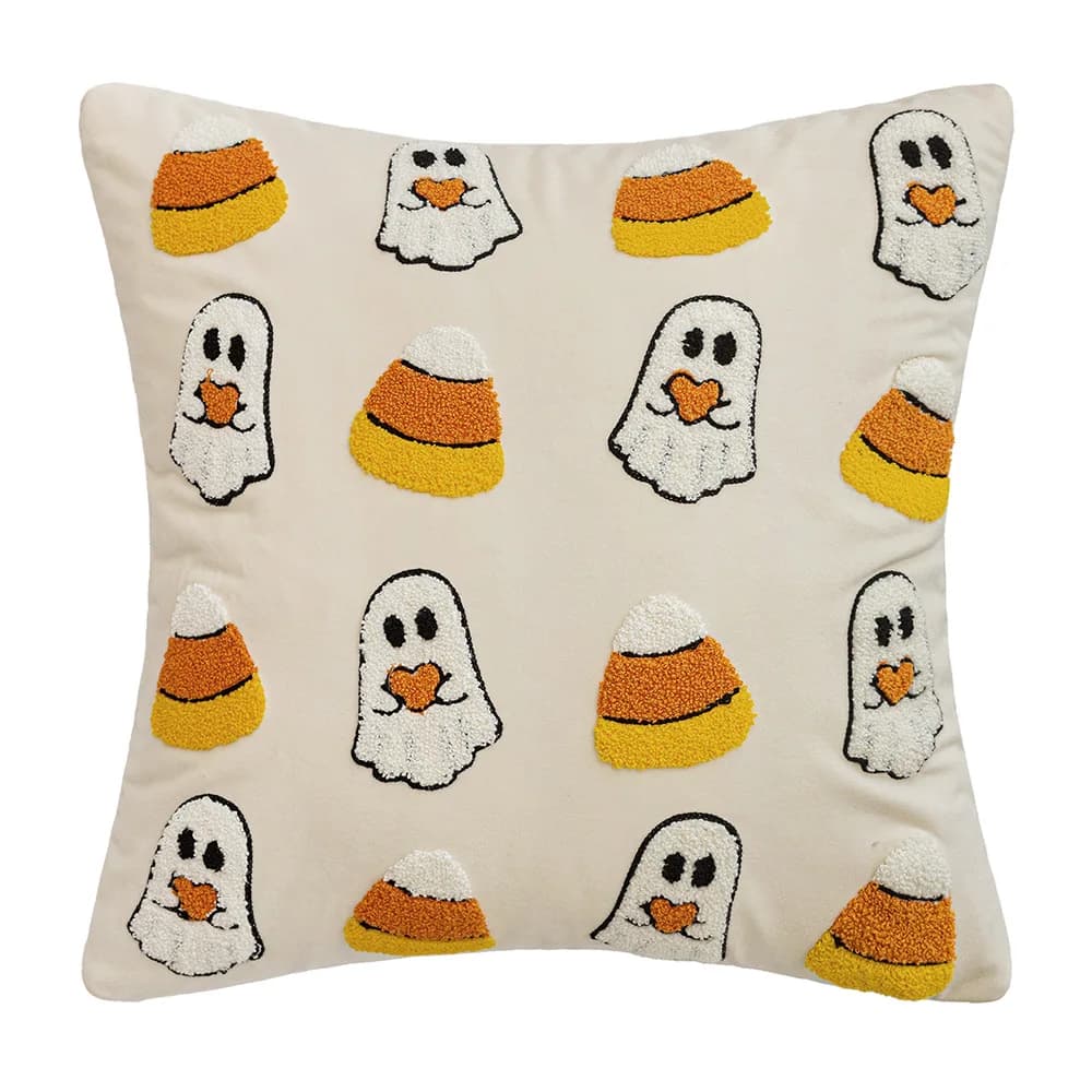 Housse de coussin Halloween 18x18 pouces, taie d'oreiller brodée de dessin animé effrayant, décor d'
