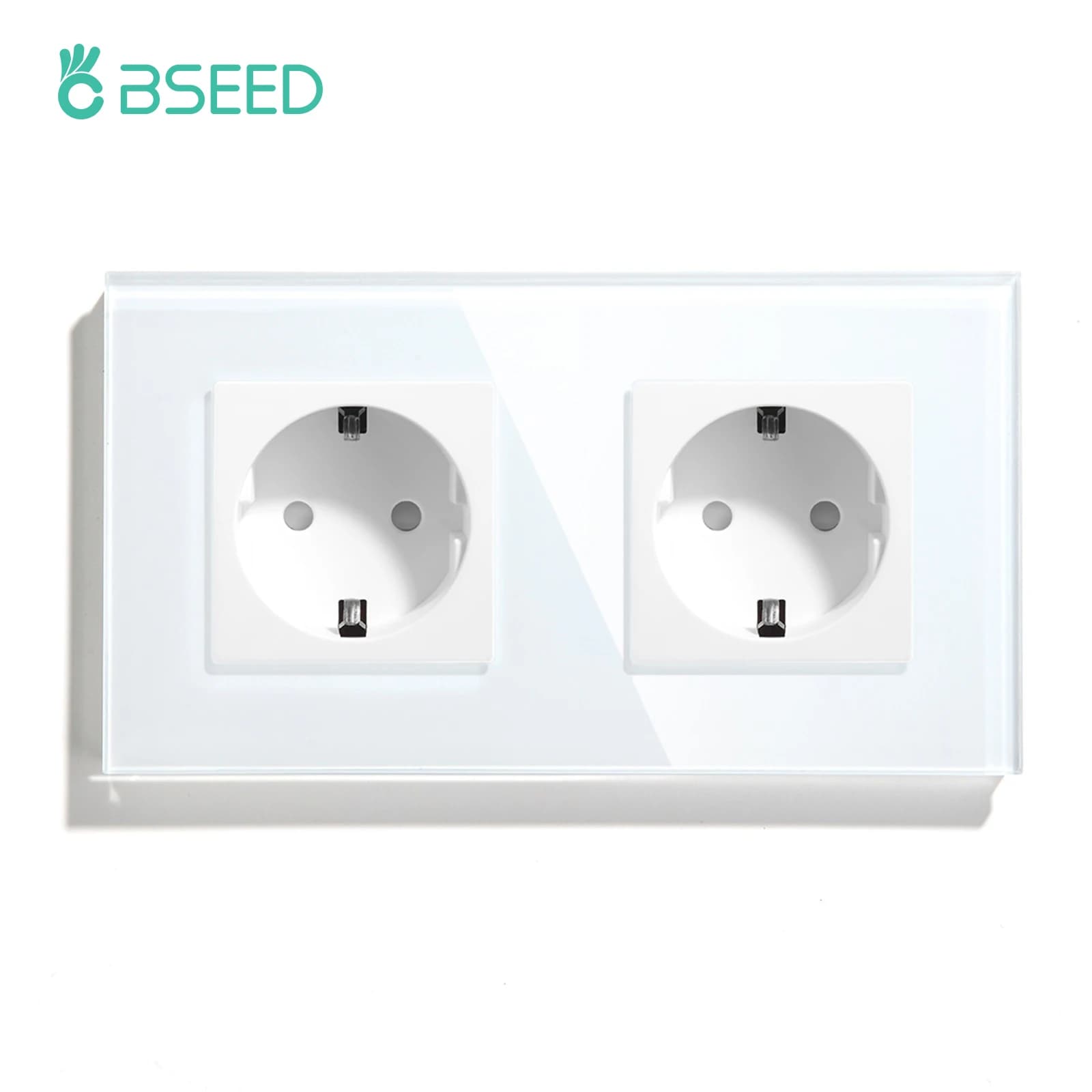 BSEED-Prise murale double standard UE, panneau en verre cristal, 3 couleurs, blanc, noir, doré, 16A,