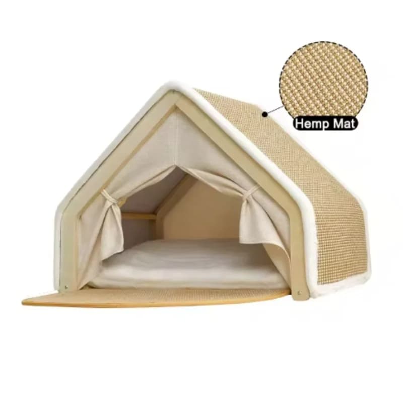 Tente-villa pour chat, lit pour chat en bois semi-fermé et confortable, usage double toutes saisons,