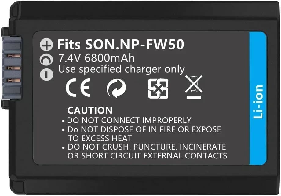 Batterie d'appareil photo 6800mAh NP-FW50 pour Sony Alpha A6000 A6500 A6300 A6400 A7 A7II A7RII A7SI