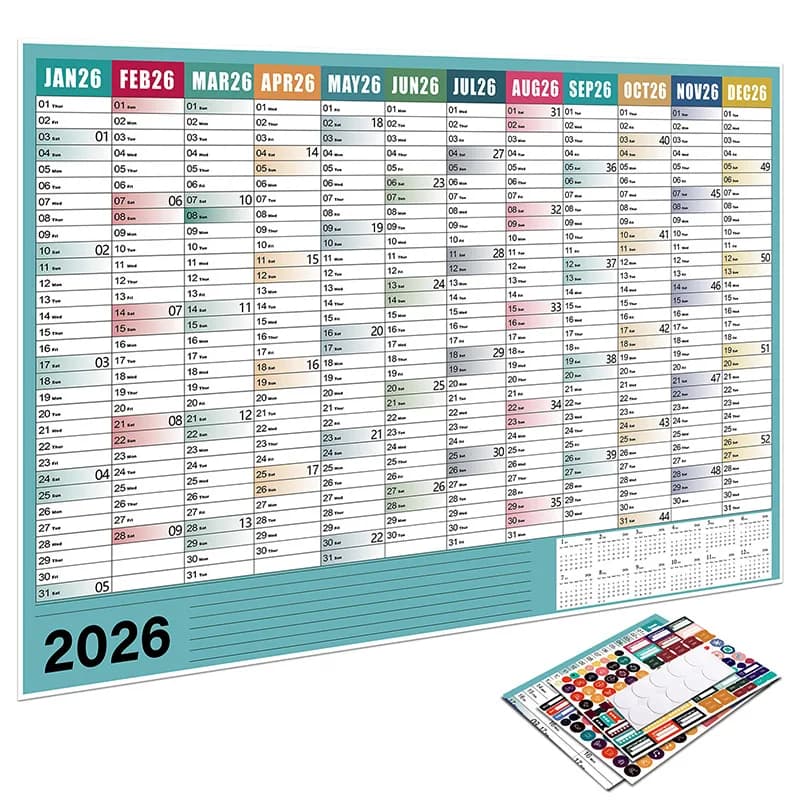 Calendrier mural 2026 nouvel calendrier quotidien annuel feuille de papier planificateur 365 jours P