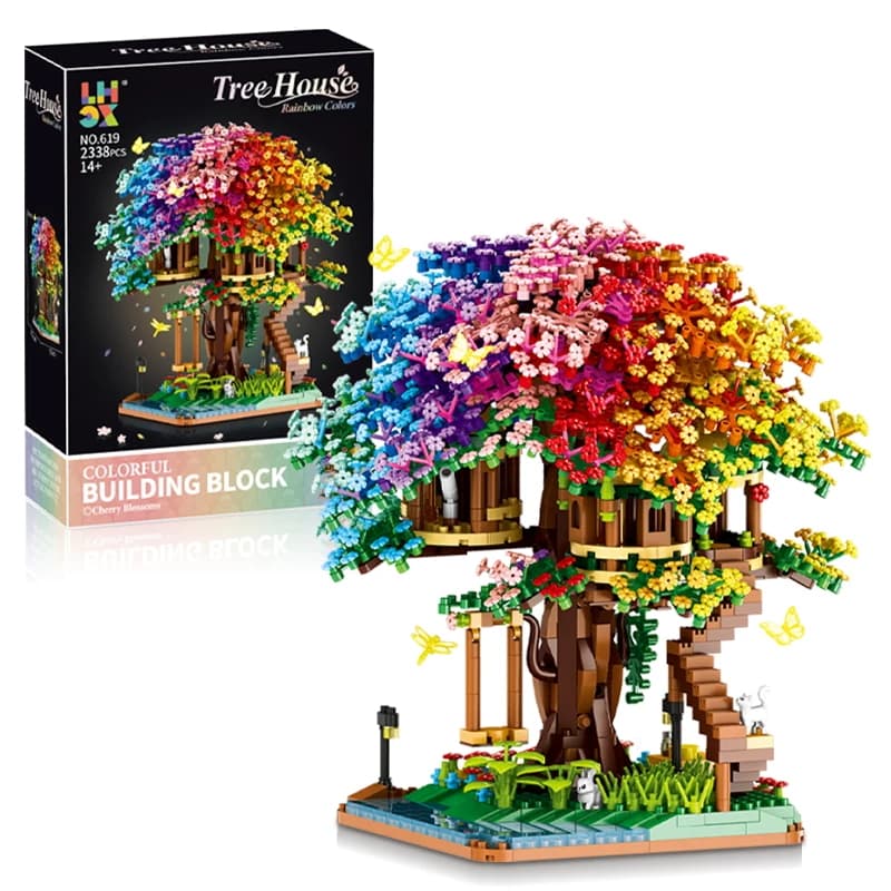 2338 pièces arc-en-ciel couleur arbre maison blocs de construction ensembles Micro briques jouets po