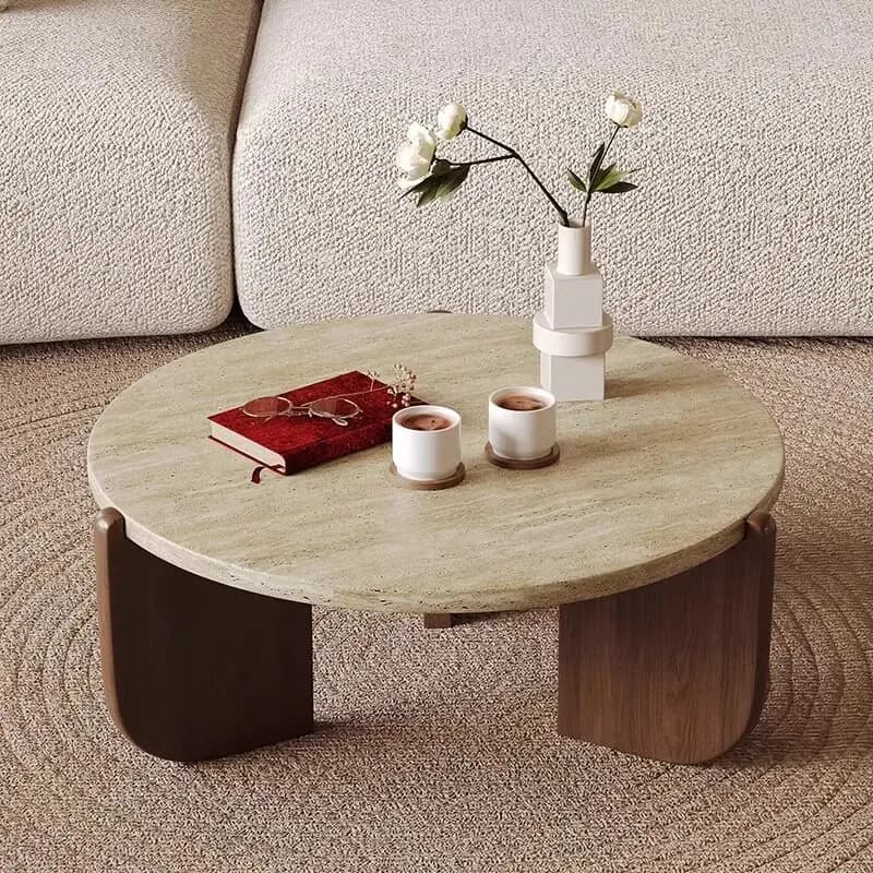 Tables basses rondes en bois vintage, petites tables basses de style farmhouse pour chambre à couche