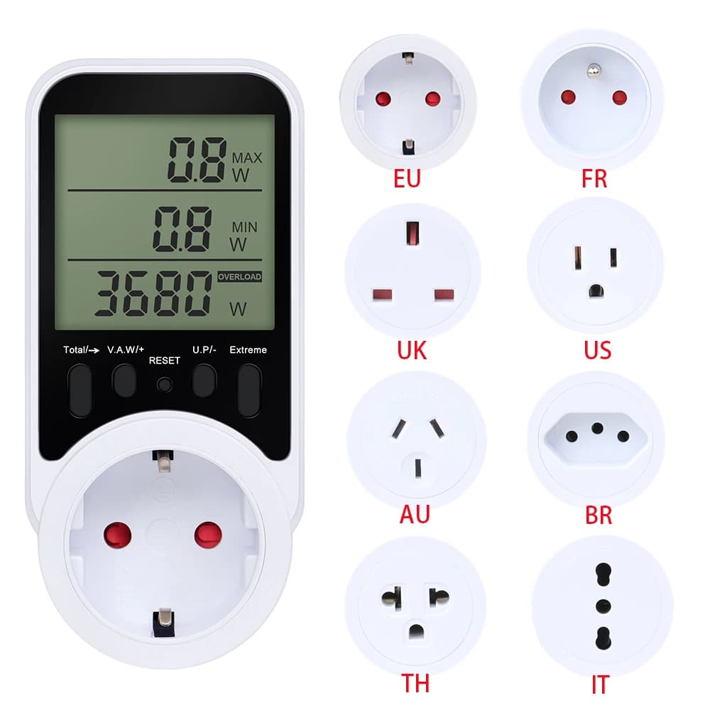 Prise de compteur de puissance ca, affichage LCD, wattmètre, testeur d'énergie, KWH, mesure du conso