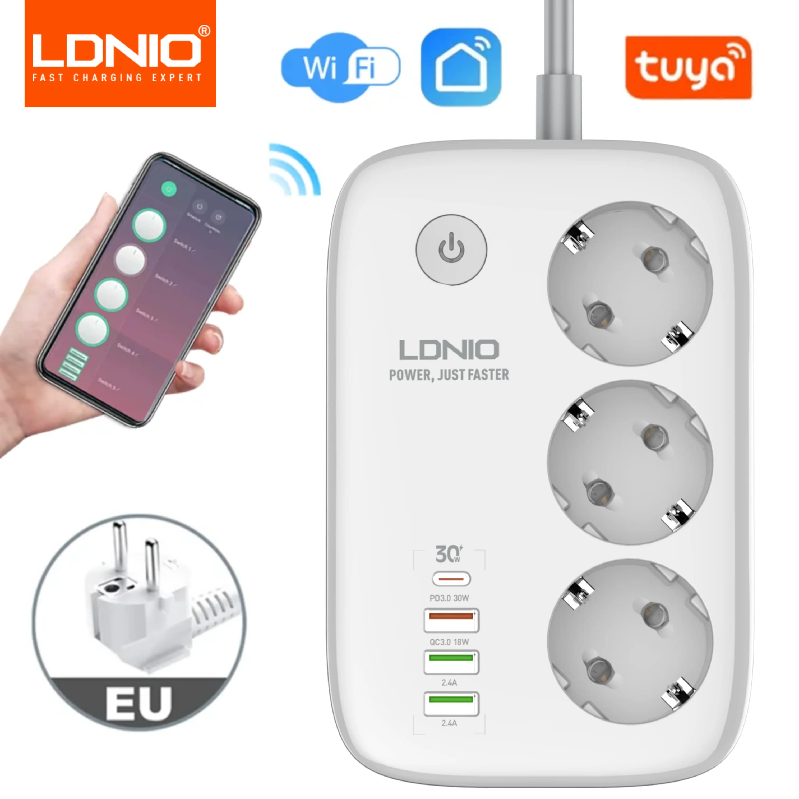 Sat NIO-Multiprise avec 3 Prises d'Extension USB, Adaptateur Tuya Smart Life, Télécommande Wifi, Sta