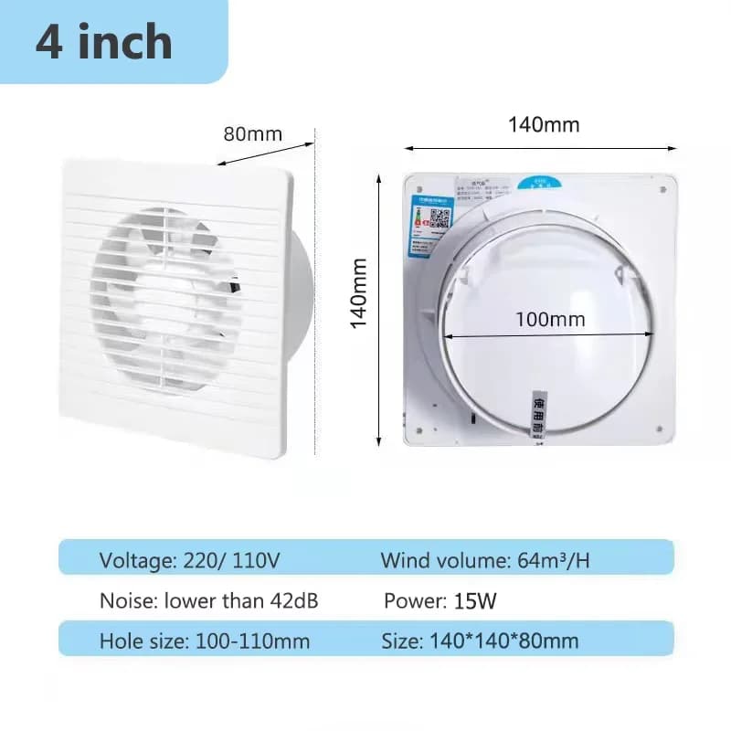 Ventilateur de Ventilation domestique de 4/6/8 pouces, puissant Purification de l'air, déshumidifica