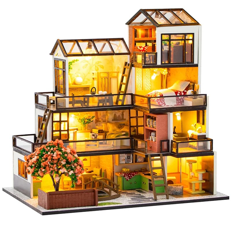Bricolage en bois ville de rêve Cottage maisons de poupée Kits de modèles miniatures Casa maison de