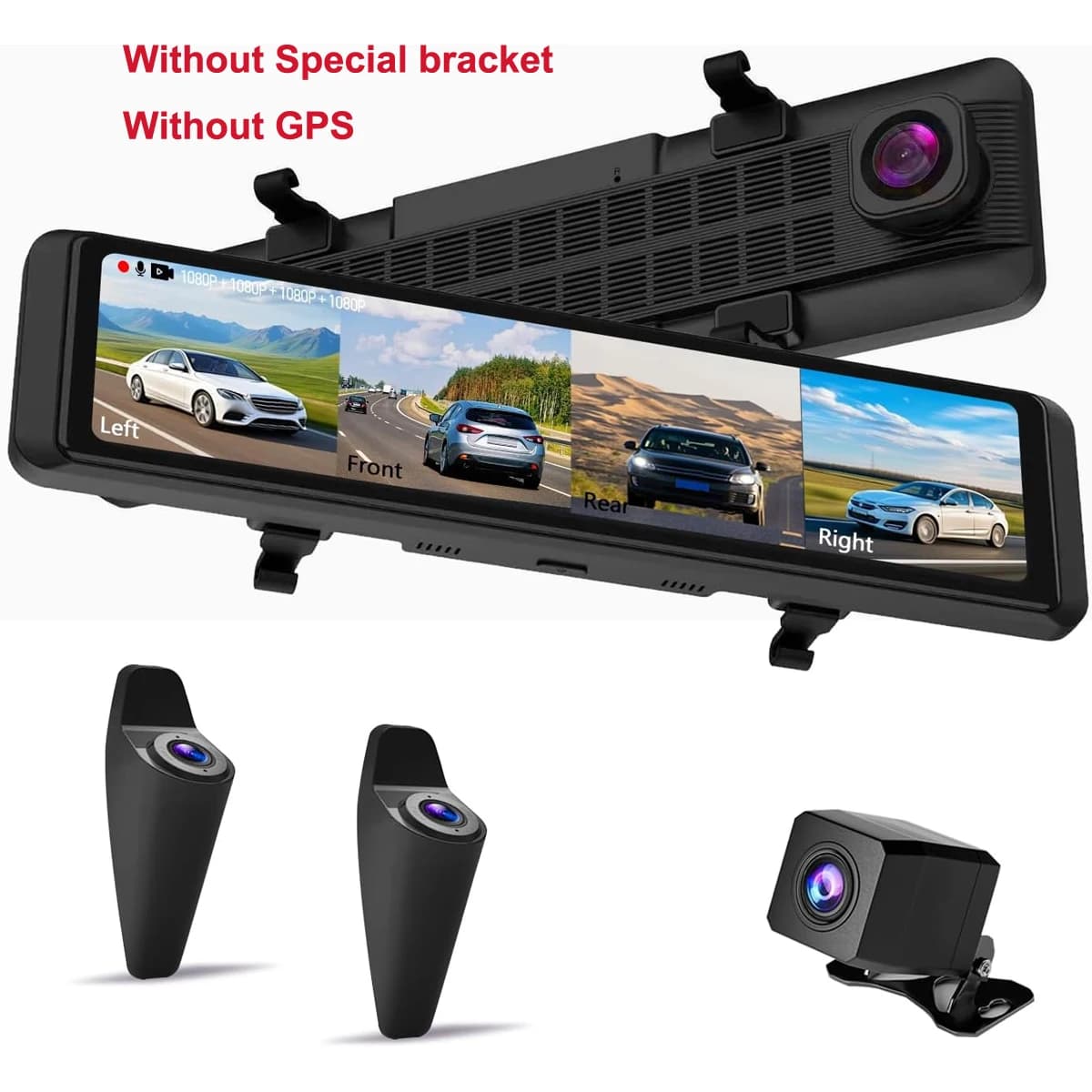 Caméra de rétroviseur 12'' avec streaming 4 canaux, GPS, détection d'angle mort BSD, objectif avant