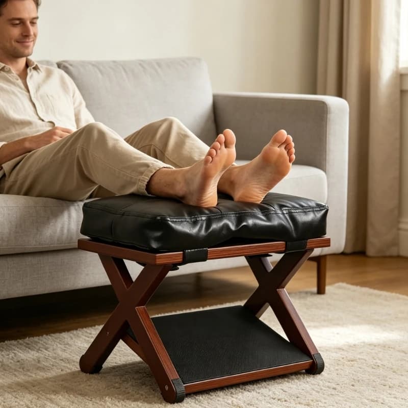 Repose-pieds en bois avec support cadre en X plate-forme inférieure, escabeau d'intérieur pour salon