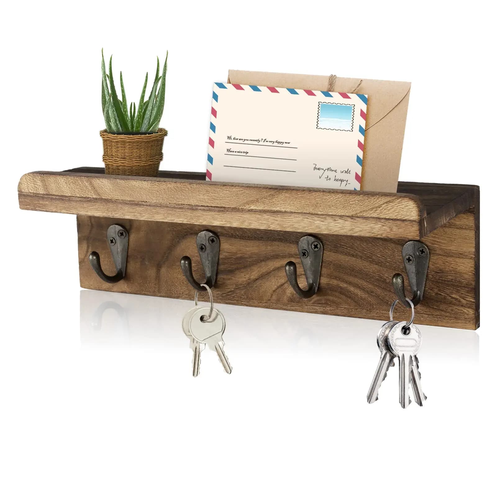 Porte-clés en bois rustique pour mur, étagère murale de ferme, décoration de maison, étagère flottan