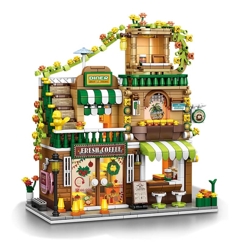 Blocs de construction urbains Street View, modèle de café, décor de bureau, jouets d'assemblage pour