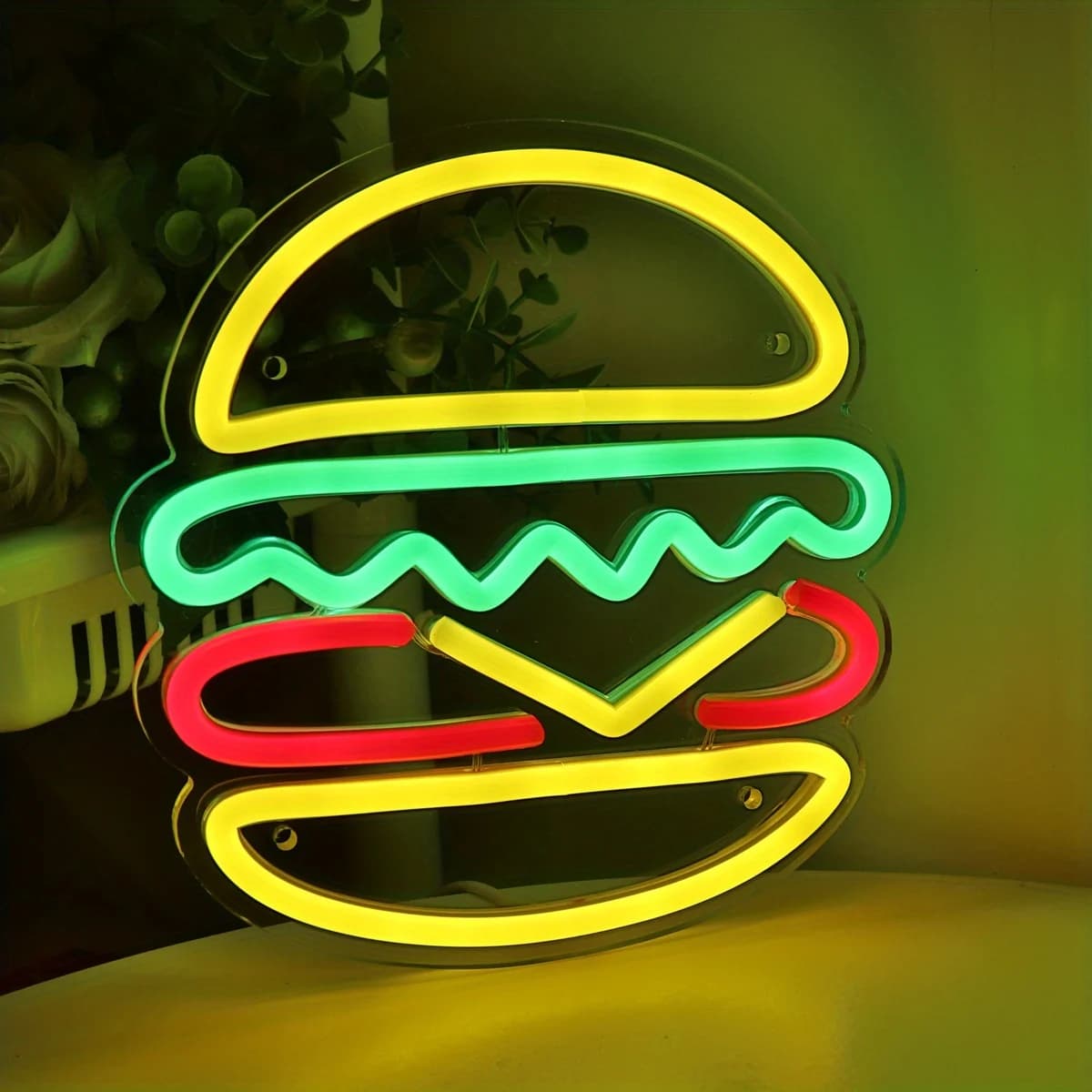 Enseigne au néon Hamburger pour décoration murale, lampe LED, nourriture délicieuse, magasin de rest