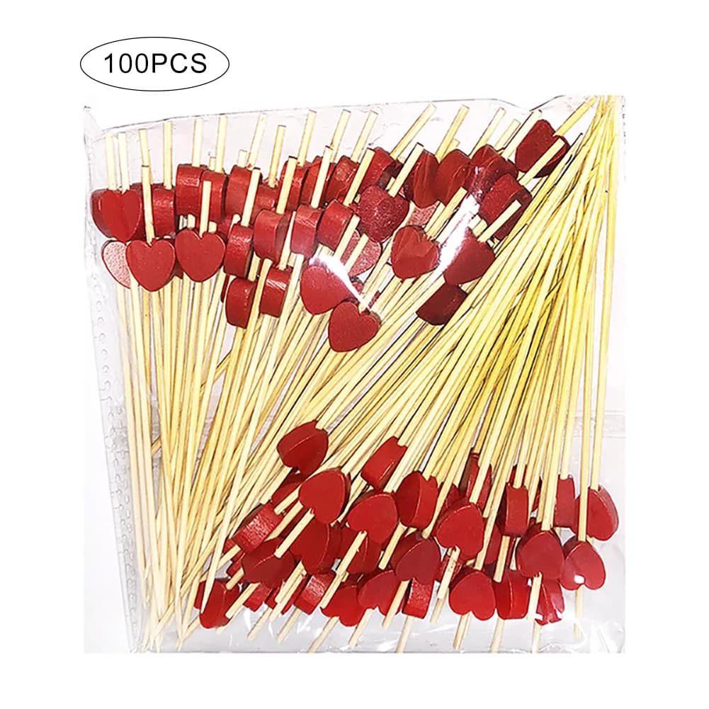 Fourchette à cocktail en bambou, 100 pièces, motif cœur d'amour, pour dessert, bâtonnets à salade po