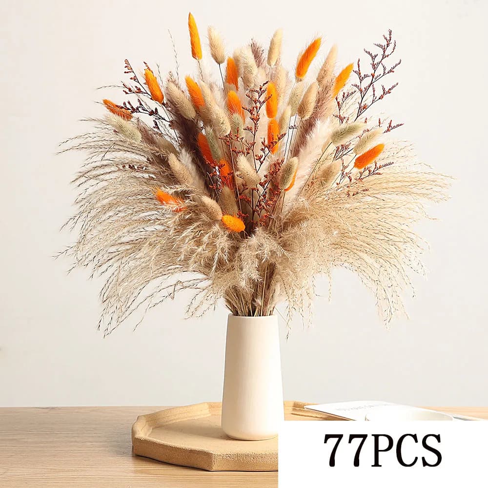 Bouquet de fleurs séchées d'herbe de Pampa moelleuse naturelle, Orange Boho, décor d'automne pour la