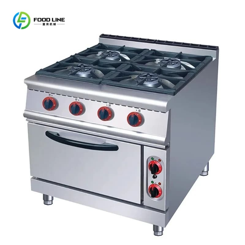 Cuisinière industrielle à gaz 4 brûleurs avec four, prix promotionnel pour équipement de restaurant,