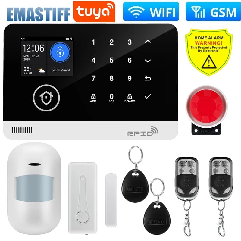 Système d'alarme intelligent sans fil pour la maison, compatible WIFI, GSM, carte SIM, avec commutat