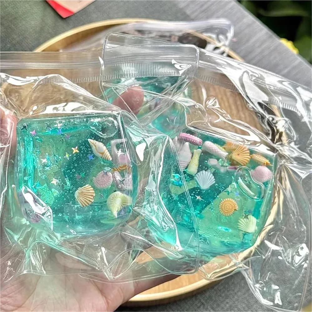 Jouets sensoriels Ice Cube Cube Ocean Squishy avec de vraies coquilles marines, jouet anti-stress po
