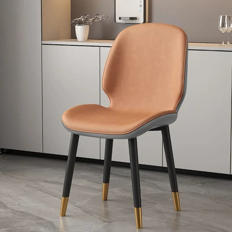 Chaise de salle à manger moderne, design ergonomique blanc et marron avec structure en métal, siège
