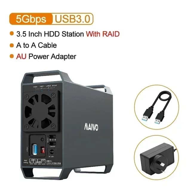Boîtier RAID MAIWO à 2 baies pour disque dur SATA 3,5 pouces avec 4 modes RAID, adaptateur de disque