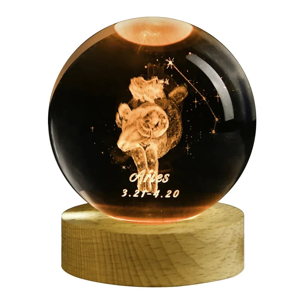 Boule de cristal 3D 12 Constellations, lumière colorée, atmosphère bélier, taureau, décoration de la