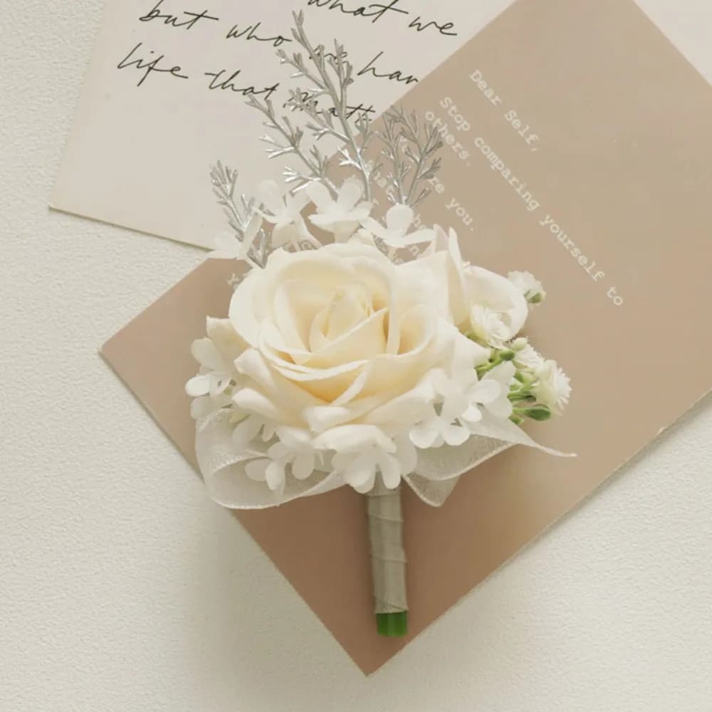 Corsages de fleurs artificielles Champagne, choses pour mariage, Corsage de mariée, Corsages de bal
