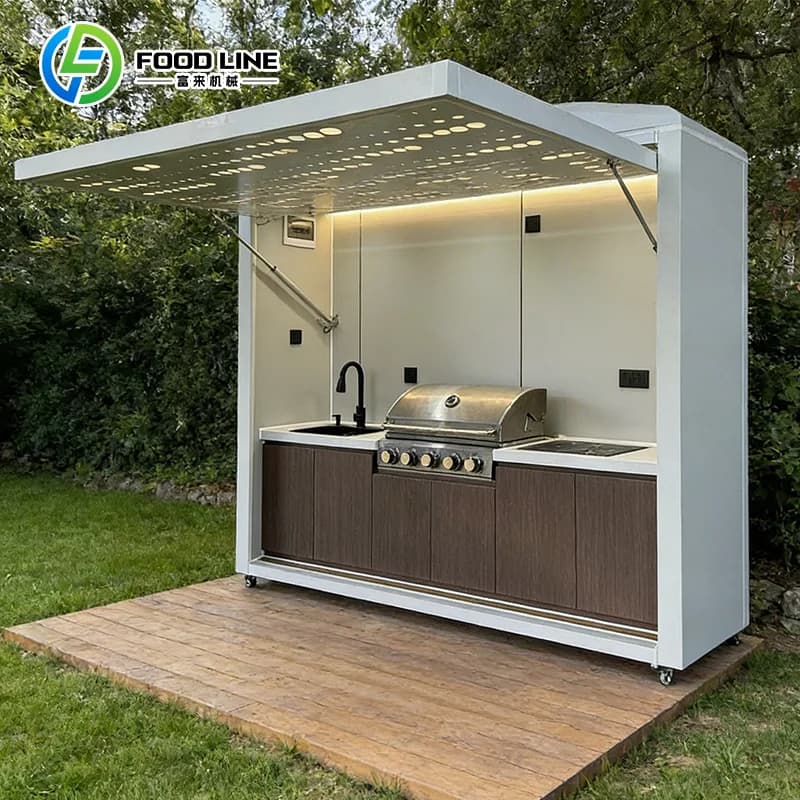Cuisine extérieure en acier inoxydable, cuisine de jardin, abri de jardin en bois pour cuisine extér