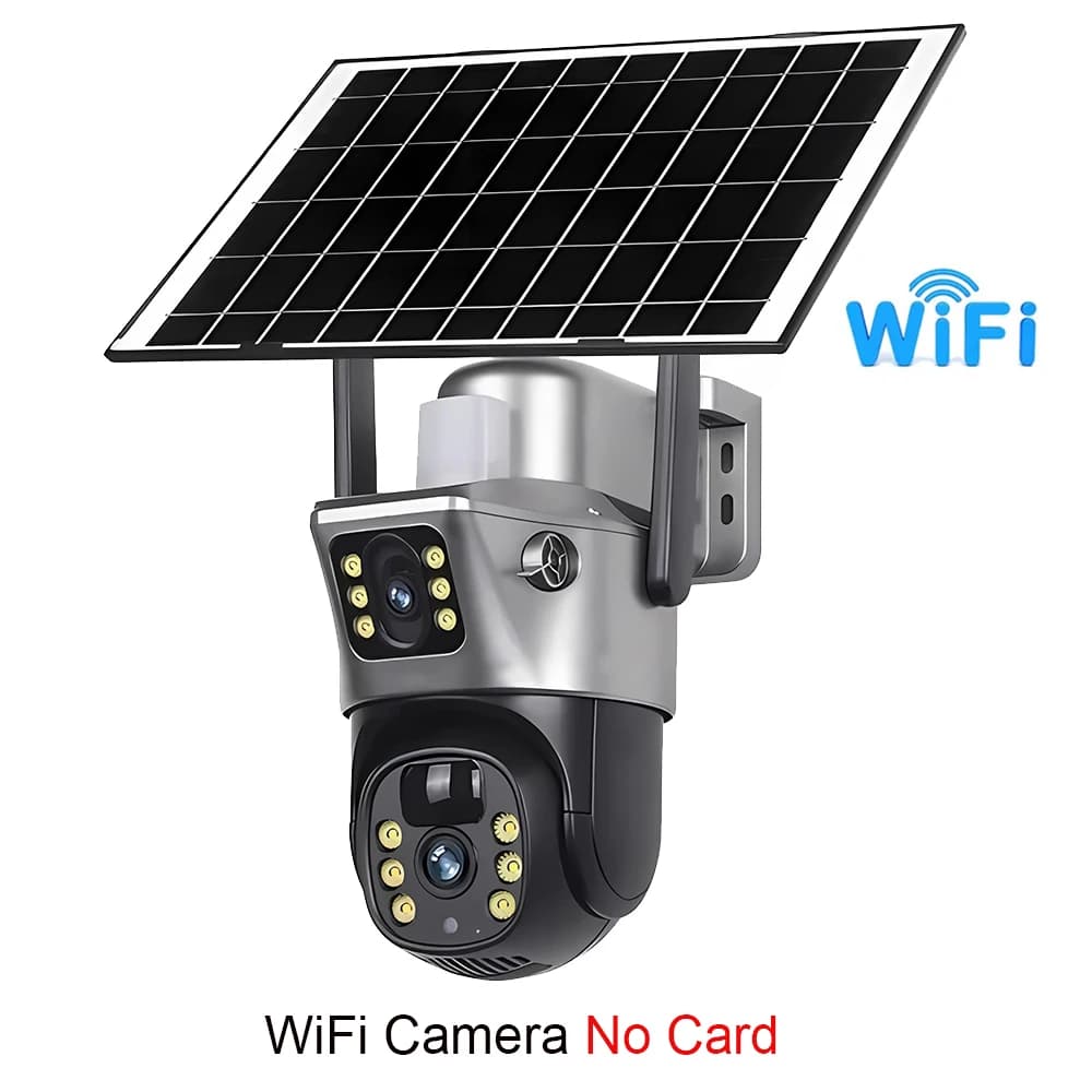 Caméra solaire 4G / WiFi à double objectif, extérieure, 8MP 4K, faible consommation d'énergie, batte