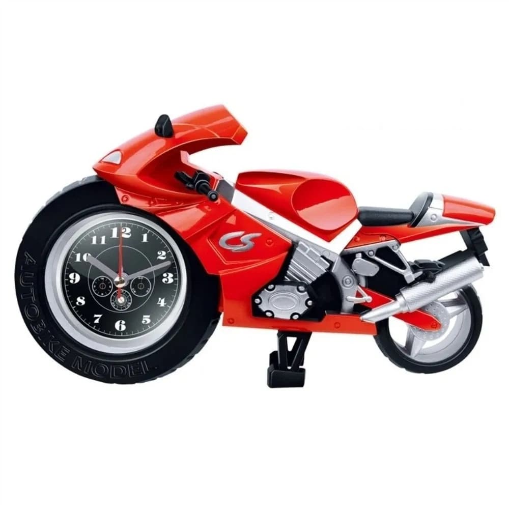 Horloge décorative, réveil moto de dessin animé, mouvement silencieux, réveil de chevet anti-chute,