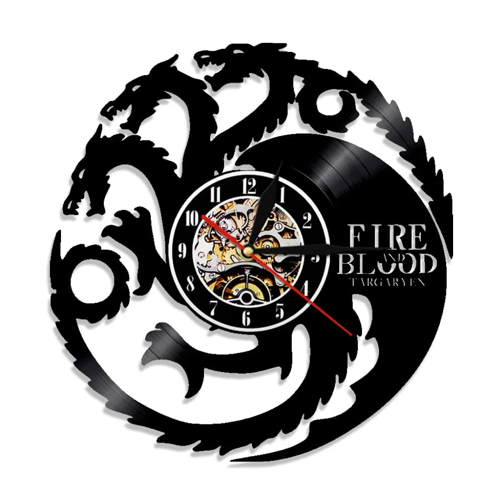 House TargarFP Vinyl Record Wall Clock, TV Show Net, Home Decor Watch, Ice and Fire Dragon, Album sc