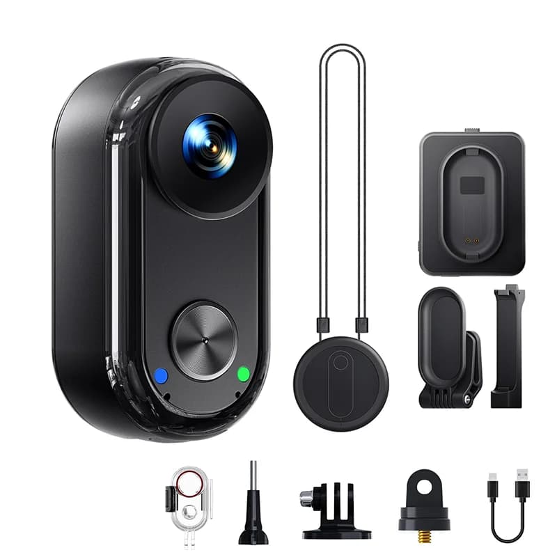 Caméra d'action 4K étanche avec EIS, mini caméra sport magnétique POV portable WiFi Bodycam avec étu