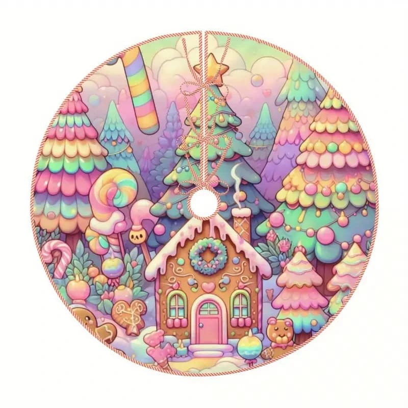 VIKAMA Maison de pain d'épice de rêve de Noël, maison de bonbons arc-en-ciel, coussin d'arbre de Noë