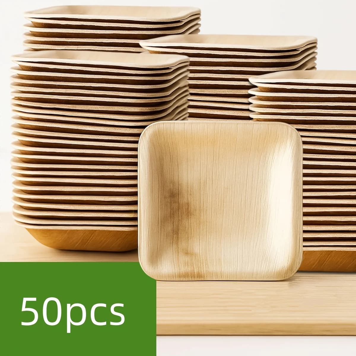 Assiettes en feuilles de palmier carrées de 3,93 pouces (lot de 50) – Matériau biodégradable en feui
