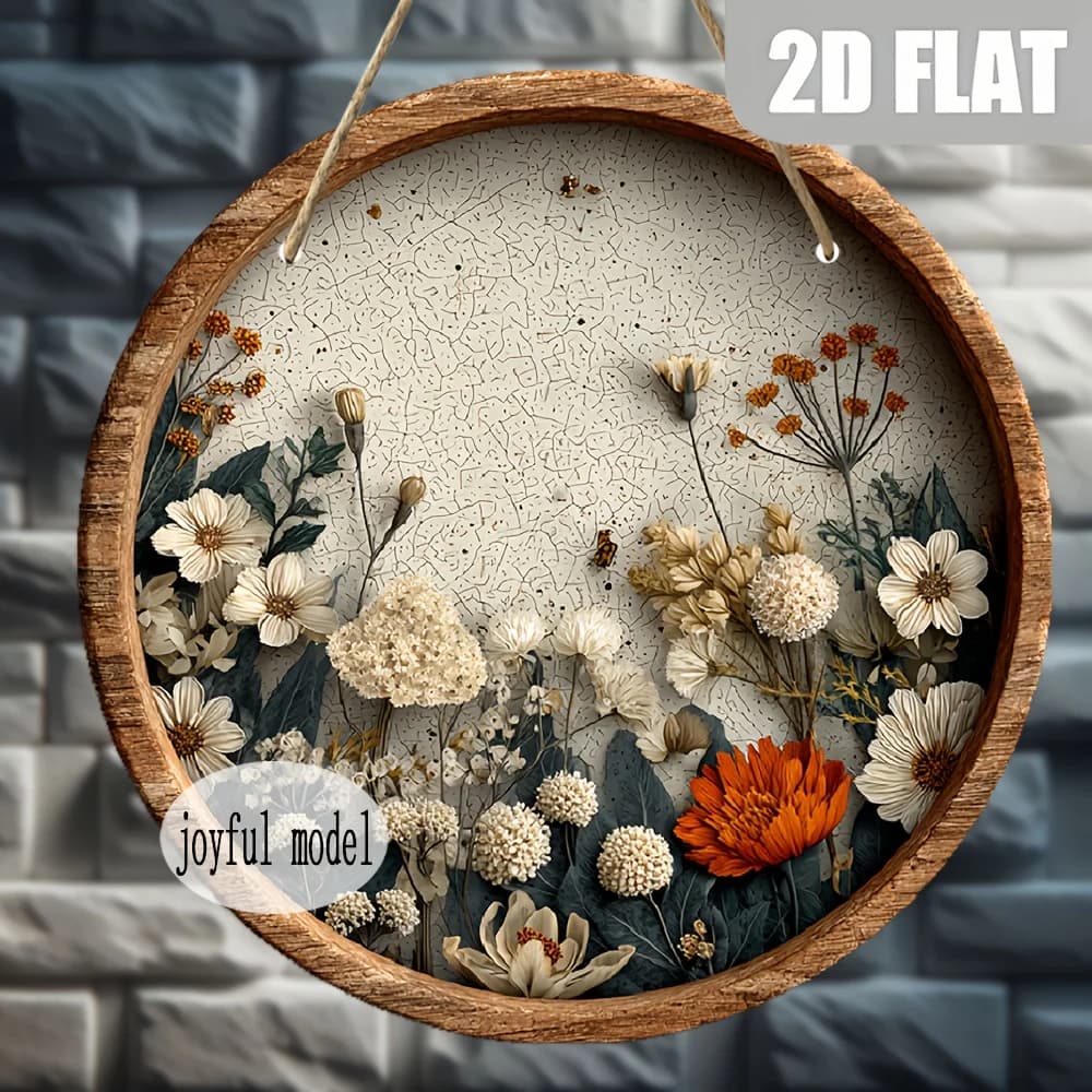 Décoration murale florale plate 2D vintage - Beige/Orange/Blanc/Gris/Vert/Marron/Noir/-Ferme, Cuisin