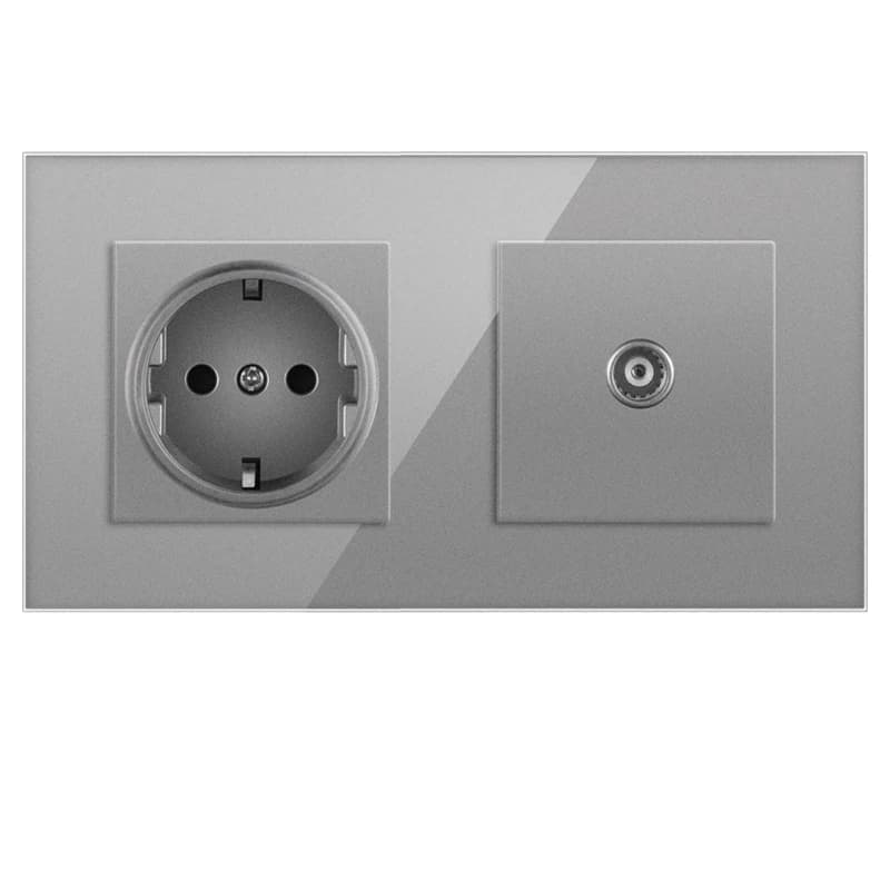 Jhjch prise murale standard ue + téléphone TV, verre trempé gris rj45 cat6 prise murale ordinateur I