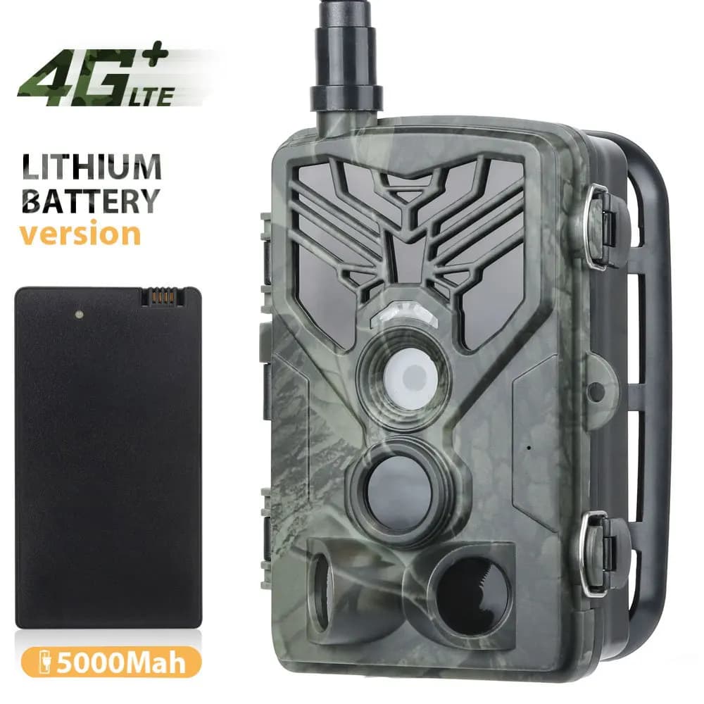 Caméra de chasse 30MP avec contrôle vidéo en direct via application, service cloud 4G, batterie lith