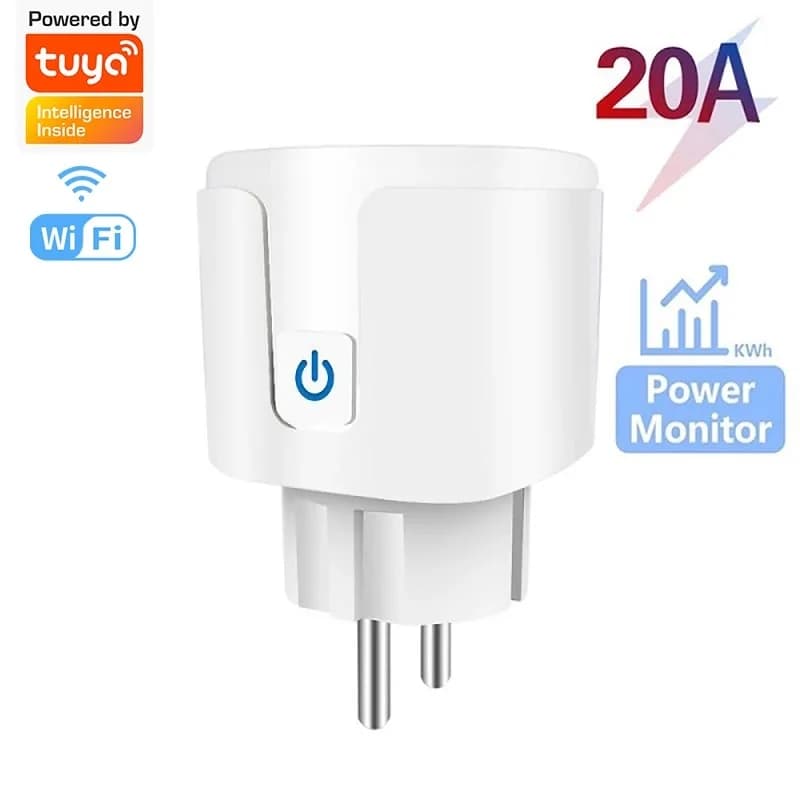 Prise intelligente Wifi 20A EU, commande vocale, fonctionne avec l'application Tuya, Alexa, Yandex,