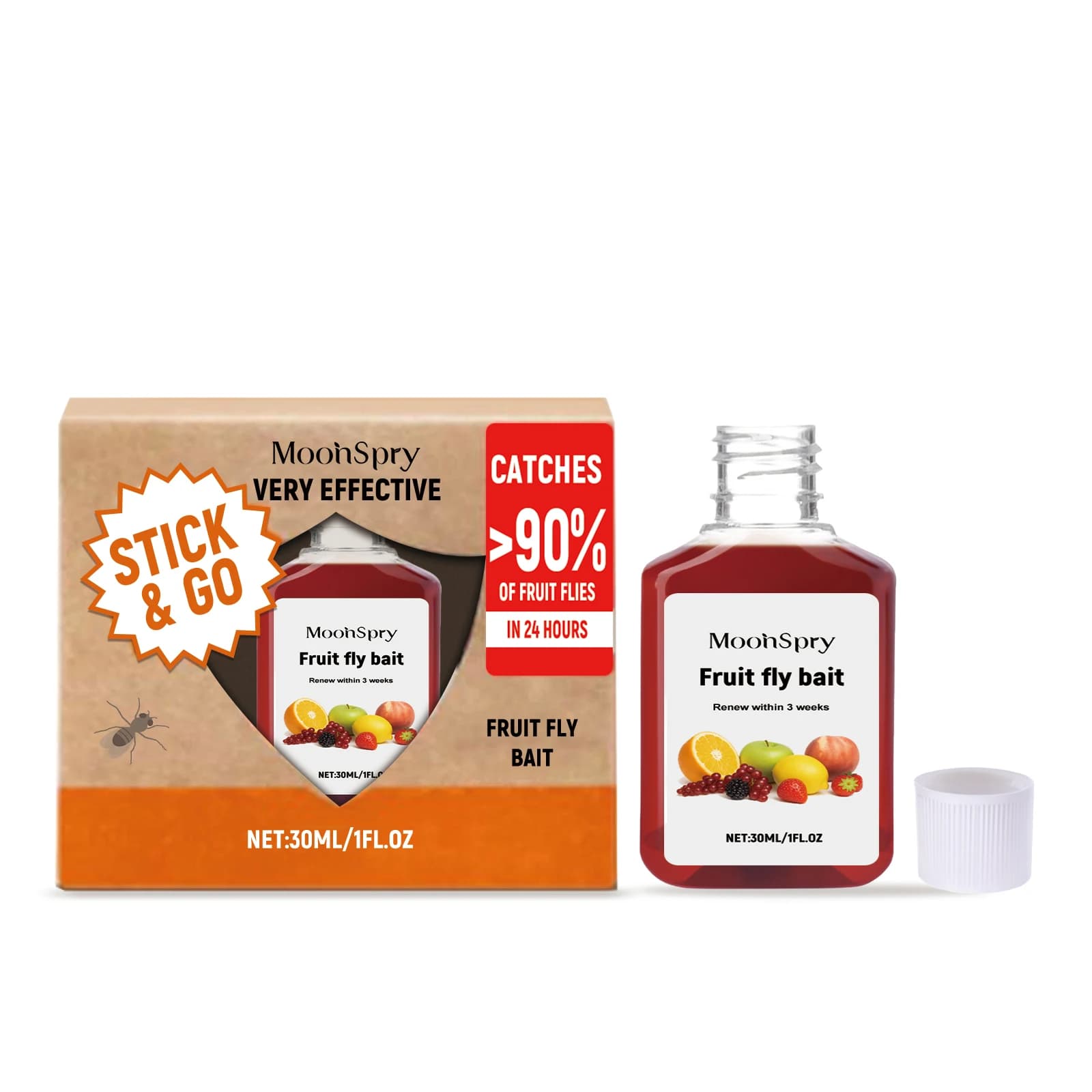 Le appât pour mouches aux fruits de 30 ml attire efficacement les mouches des fruits pour apprendre