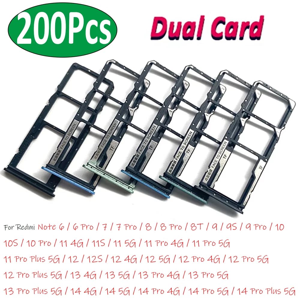 200 pièces, support de lecteur de plateau de fente de prise de carte SIM pour Xiaomi Redmi Note 6 7