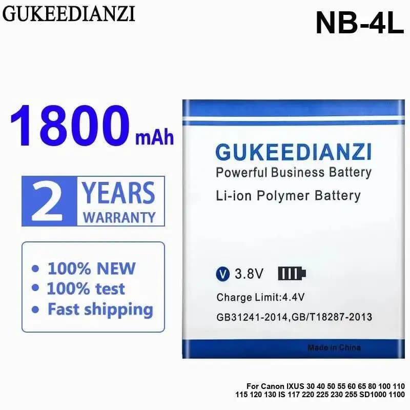Batterie d'appareil photo NB-4L 1800 mAh pour Canon Ixus 30 40 50 55 60 65 80 100 110 115 120 130 IS