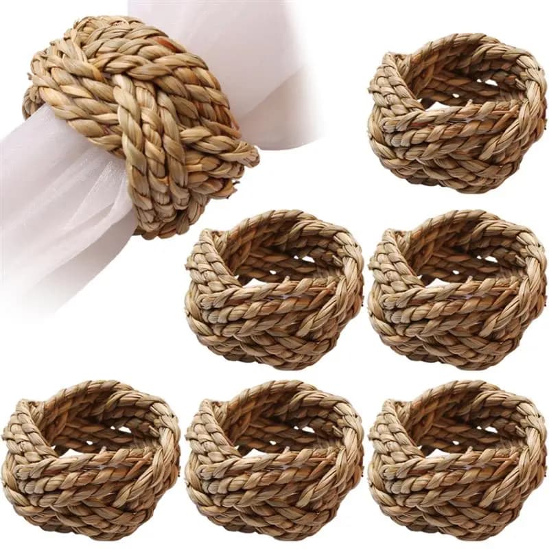 Ronds de Serviette en Bois Tissé à la Main, Rustique et Naturel, Décor de Table en Rotin de Pâques,