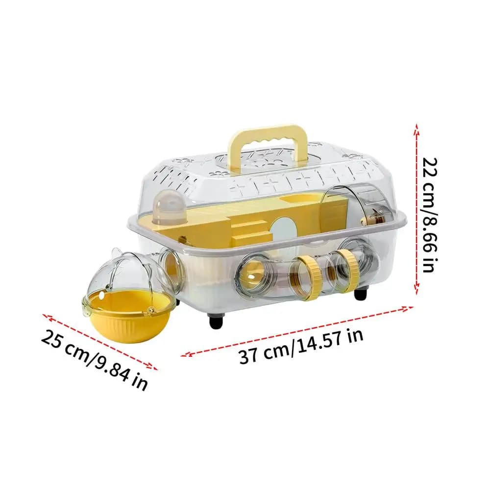 Cages pour hamsters, transporteur transparent détachable à 2 niveaux avec tunnel et roue silencieuse