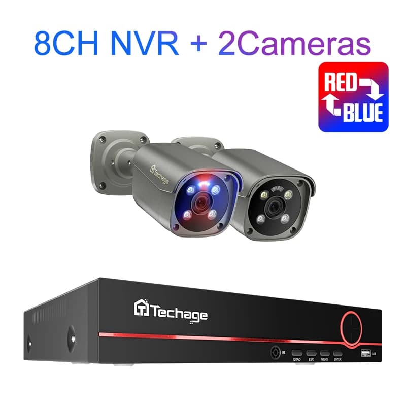 Techage 8CH 4K UHD 8MP système de caméra H.265 PoE NVR Kit Surveillance vidéo extérieure AI détectio