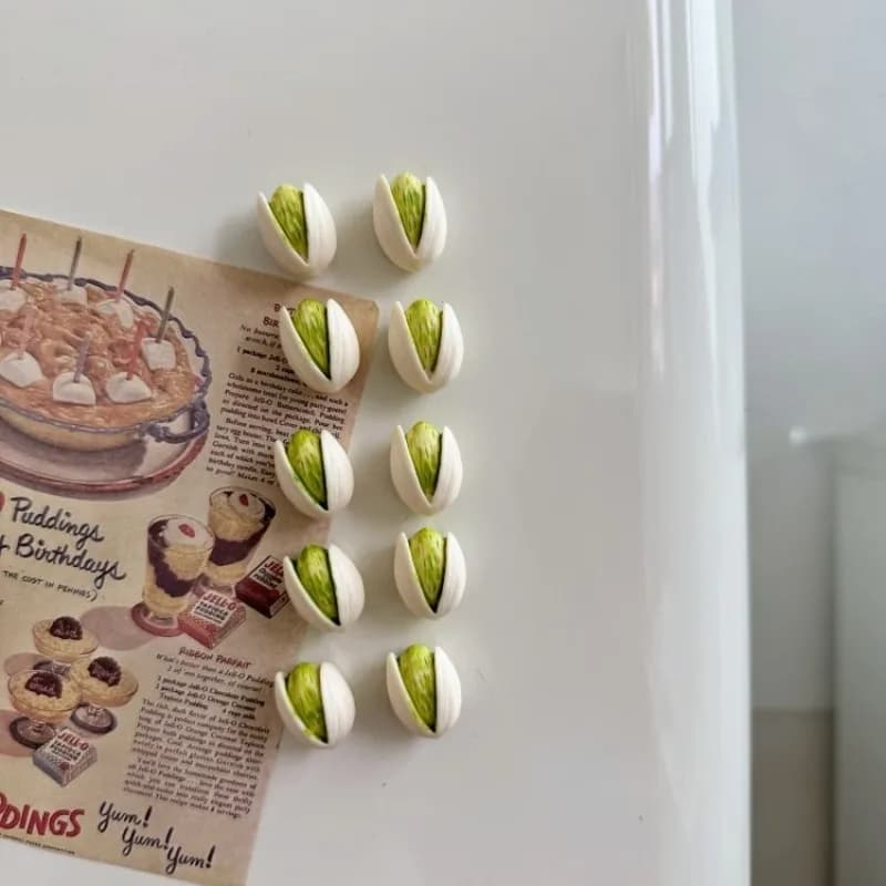 10 adorables et joyeux aimants de réfrigérateur en forme de pistache, parfaits pour fixer des photos
