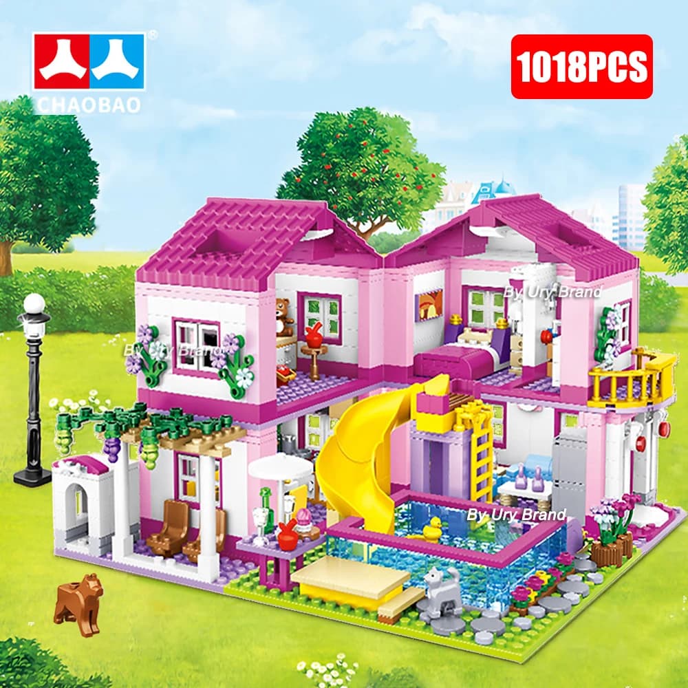 Amis ville maison vacances d'été Villa château blocs de construction ensembles figurines piscine bri