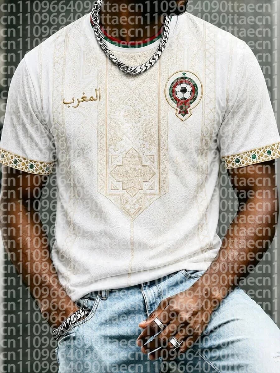 T-shirt de supporter de football Maroc 2026 pour homme, imprimé lettres rouges, manches courtes, mai